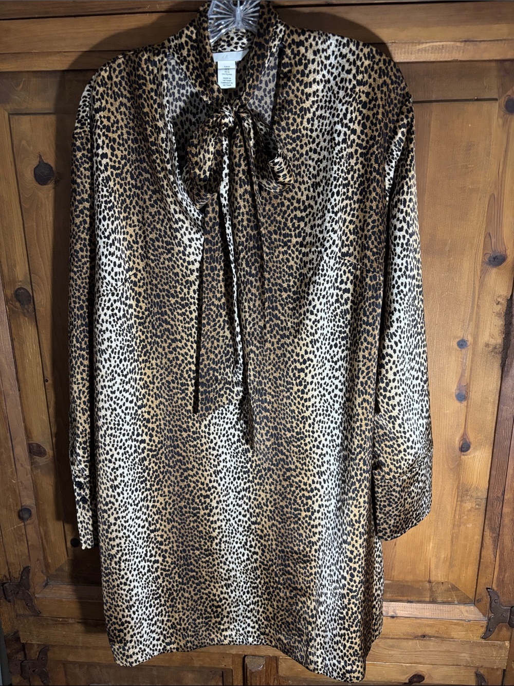 H&M Leopard-Print Tie-Neck Long Sleeve Dress - Brown/Black